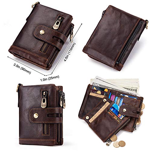 boshiho Genuine Leather Bifold Chain Wallet for Men RFID Blocking - color: Brown