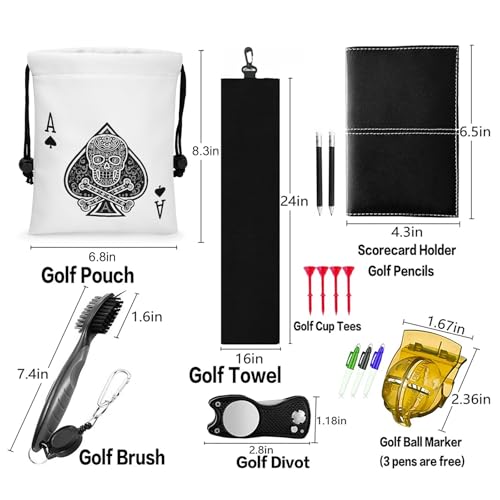 Golf Valuables Pouch - Leather Tee Pouch with Drawstring Closure Golf Gifts - color: Poker Ace