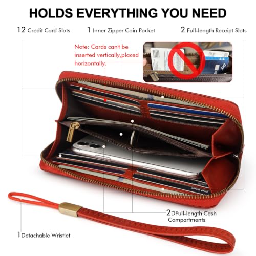 Real Leather Wristlet Wallet Women With RFID Blocking(red) - color: a8-red