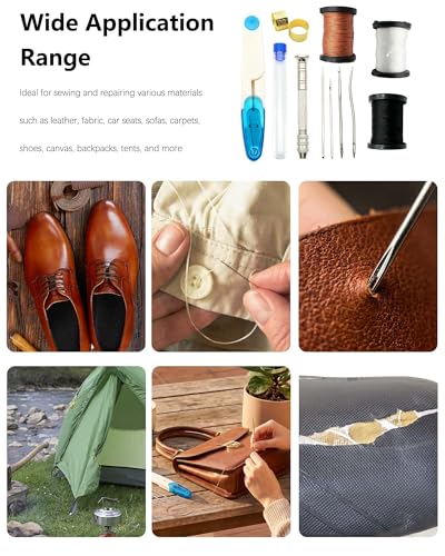 Leather Repair Sewing Kit with Thread Needles, Sewing Awl, Sewing Thread, Seam Ripper - for Leather Crafters, DIY Enthusiasts,Hand Stitching Sofa,Car Seats, Backpack and More (Black) - color: Black