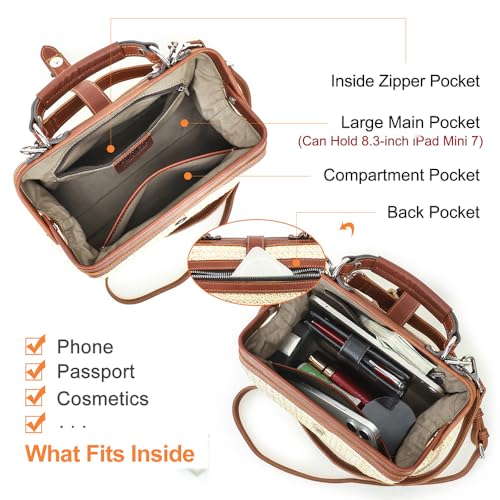 CONTACTS Full Grain Leather Doctor Purse Bag for Women Top Handle Bag Vintage Handbag Shoulder Bag - color: Beige