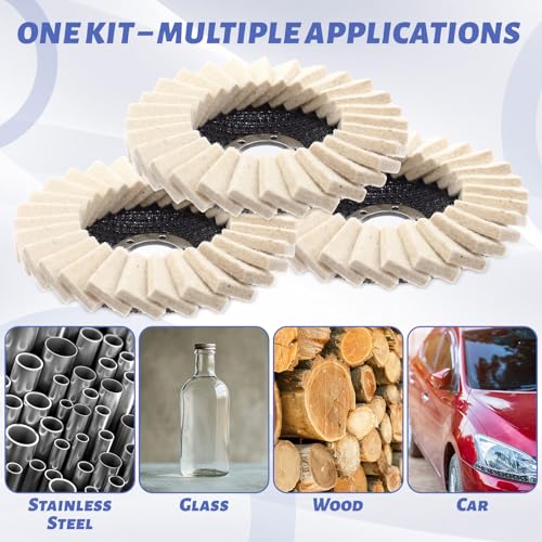 24 Pcs Wool Polishing Wheel Disc and Polishing Compounds Set Includes 18 Buffing Wheels (4-1/2" x 7/8") 6 Buffing Compound Felt Flap Disc for Angle Grinder Aluminum Wood Automotive
