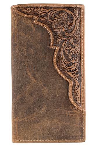 F&L CLASSIC Men's RFID Vintage Look Genuine Leather Long Bifold Wallet Checkbook Wallets,brown,240-83 - color: brown 83