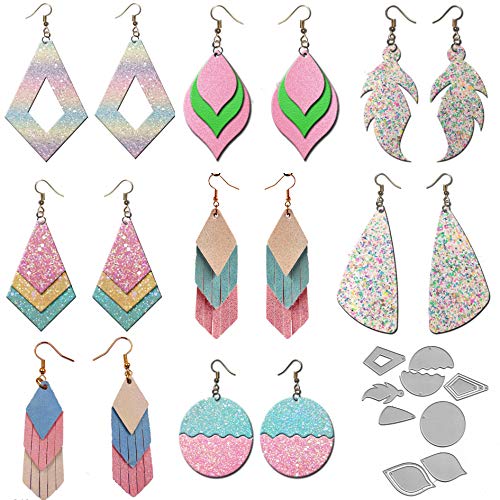 9Pcs Set Die Cuts - Earring Drop Tassel Teardrop Diamond Flower Leaf Feather Earring Cutting Dies for Card Making, Leather, Paper, DIY Crafts