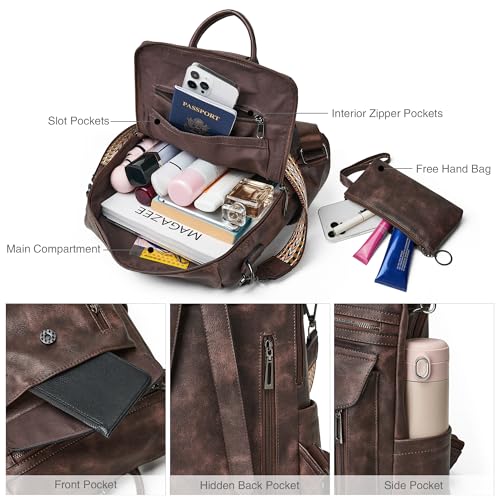 Shrrie Backpack Purse for Women Fashion Leather Backpack Purse Designer Travel Backpack Convertible Shoulder Bag with Wristlet for Work College - color: 1-3 Two-toned Coffee A1
