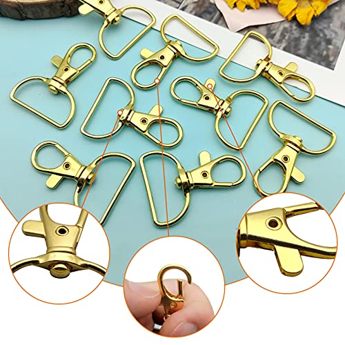60Pcs Gold Swivel Snap Hook D Ring, Metal Swivel Clasps Lobster Clasp Key Chain Clip Hook Claw Lobster Lanyard Clasp for Keychain Lanyard, Jewelry, DIY Crafts Supplies - color: Gold