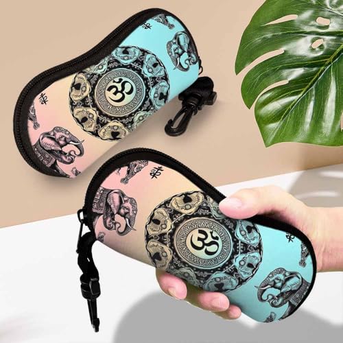 IBILIU Eyeglasses Case Circuit Board Ultra Light Neoprene Sunglasses Case,Soft Reading Glasses Case For Women Men - color: Elephant Mandala