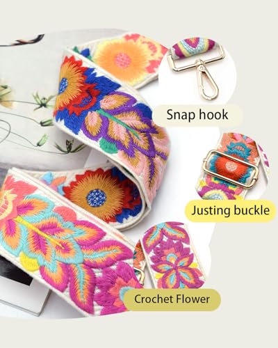 Embroidered Purse Straps Replacement Crossbody Wide Adjustable Bag Straps | Thick Purse Strap for Crossbody Bags,Extra Long Strap,Cross Body Straps for Handbags,Bag Straps for Tote Bags,Shoulder Straps - color: Flower 2