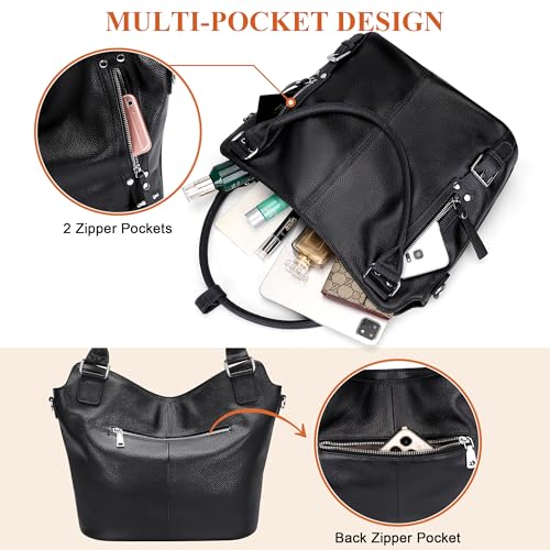 Genuine Leather Pueses for Women Large Hobo Bags Muti Pockets | Crossbody Tote Bags with Top Handles, Key Leash, Adjustable Straps for Shoulder/Handbags/Tote, Daily - color: 01-black