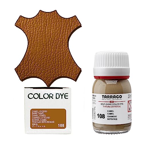 Tarrago Leather Dye Kit with Deglazer and Applicator - Restore & Recolor Shoes, Boots, Purses, Wallets, Jackets, and Furniture - Rich Pigment - 25mL - color: Camel Brown #108