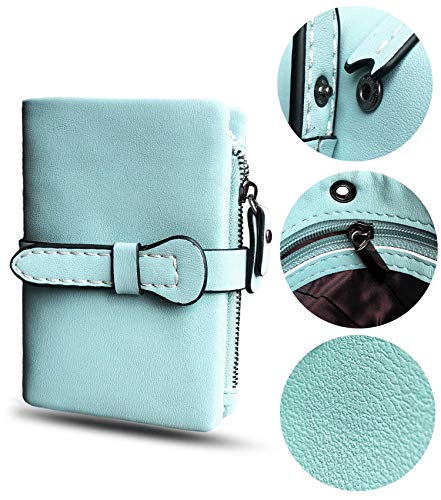 AOXONEL Women's Small Bifold Leather wallet Rfid blocking Ladies Wristlet with Card holder id window Coin Purse - color: Light Green3