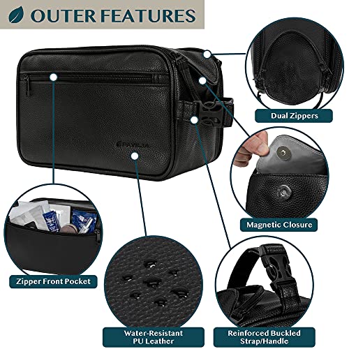 PAVILIA Toiletry Bag for Men, Travel Essentials Shaving Dopp Kit, Mens Travel Bag Toiletries Organizer Case for Grooming, PU Leather Water Resistant Cosmetic Bag Pouch (XL, Black) - color: Black, size: Extra Large (12x6x7)