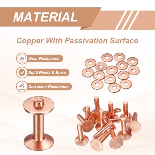 HARFINGTON 15Set Copper Rivets and Burrs Washers 11x4x16mm Dimpled Finish Solid Leather Rivet Fastener Studs Posts for Leather DIY Craft Belts Wallets Collars, Copper Tone - color: Copper Tone, size: 11x4x16mm