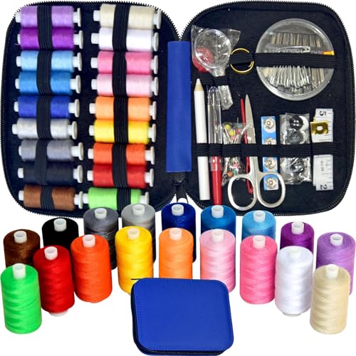 Sewing Kit with Case Portable Sewing Supplies for Home Traveler, Adults, Beginner, Emergency, Contains 18 Sewing Thread, Scissors, Needles, Measure etc,Very Dark Royal Blue - color: Very Dark Royal Blue, size: 1 Pack