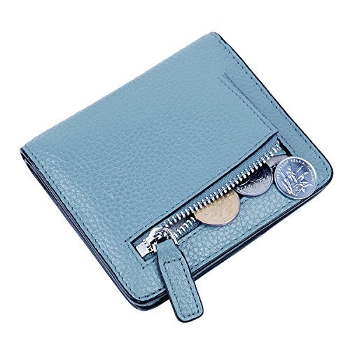 Small Leather Wallet for Women, Ladies Credit Card Holder RFID Blocking Women's Mini Bifold Pocket Purse - color: Gray Blue Rfid Blocking