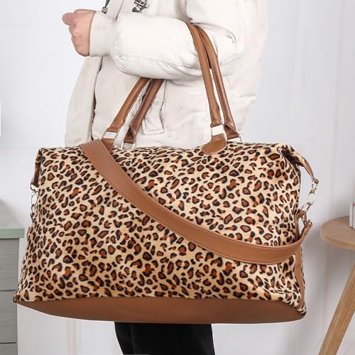 Weekender Bag Duffle Bag For Women Large Travel Tote Bag Overnight Weekend Bags With Shoulder Strap Cow Leopard Atzec… - color: Leopard