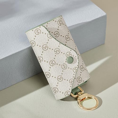 GOLF SUPAGS Women PVC Leather Car Key Chain Card Holder Wallet Pouch 6 Hook Snap Closure keys Money Organizer Case | Card Holder - color: Bean Green×Ash Green, style-2