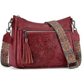 Crossbody Bags for Women, Medium Vegan Leather Purses | Large Capacity Multi-Pocket Embossed Shoulder Bag with Boho Strap for Daily Travel - color: Red
