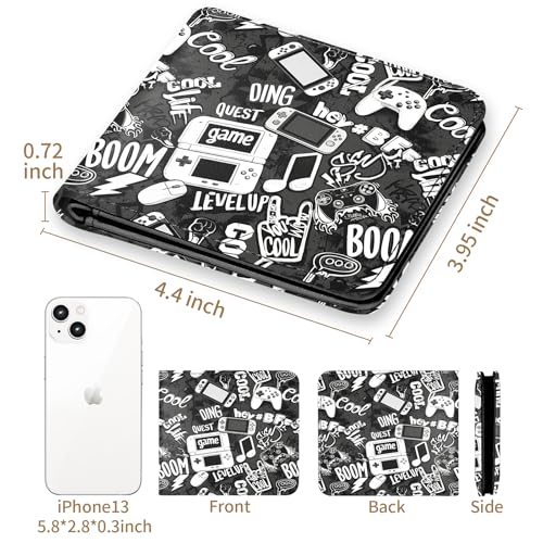 Bistup Teen Boys Cool Wallet - Men Mens Funny Game Design Leather Credit Id Card Cash Holder Man Black Rfid Blocking Zipper Wallets With Coin Pocket Id Window Aesthetic Teen Boy Male Youth Guys - color: Doodle Game