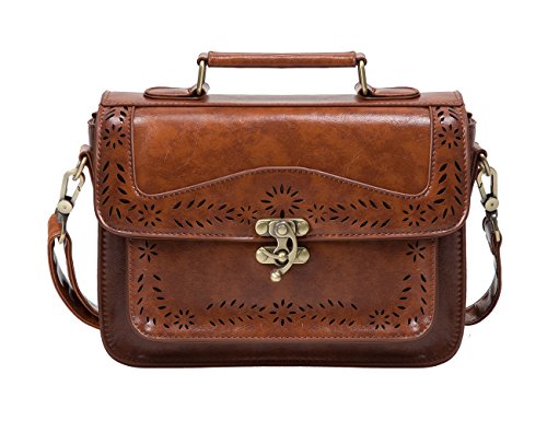 ECOSUSI Women PU Leather Satchel Purse Vintage Small College Crossbody Messenger Bag Work Cross-body Bag - color: 1-brown