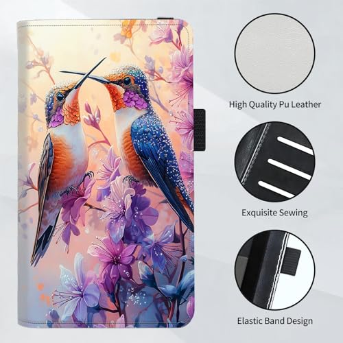 Checkbook Cover for Women and Men, RFID Blocking PU Leather Checkbook Holder Wallet Case with Elastic Strap & Multiple Card Slots, for Checks and Cards, Hummingbird Pair Pink Flowers - color: Hummingbird Pair Pink Flowers