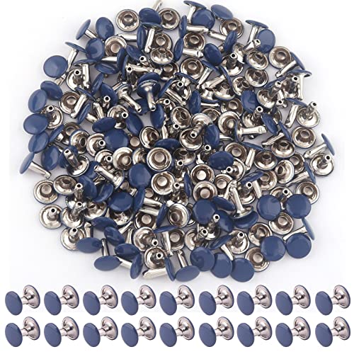 9mm Dark Blue Tubular Double Cap Rivets - Metal Button Round Rivet,Rivet Studs for Purse Bags Handbags Shoes Belts Leather Craft Repair (Dark Blue 50pcs) - color: Dark blue 50pcs