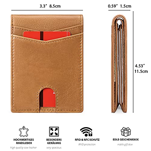 FALAN MULE Mens Wallet Slim RFID Blocking Bifold Front Pocket Leather Wallets for Men - color: AB_Khaki