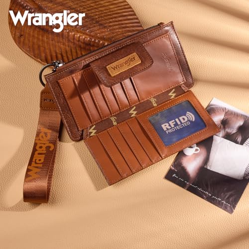 X Wrangler Western Wallet for Women Card Cases & Money Organizers Wristlet Wallet with Zipper Pocket - color: 1-brown