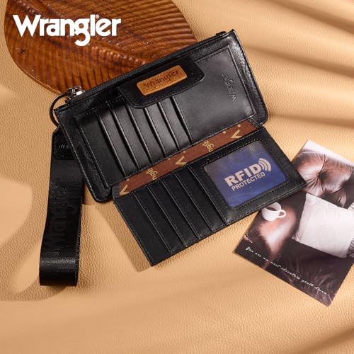 X Wrangler Western Wallet for Women Card Cases & Money Organizers Wristlet Wallet with Zipper Pocket - color: 1-Black