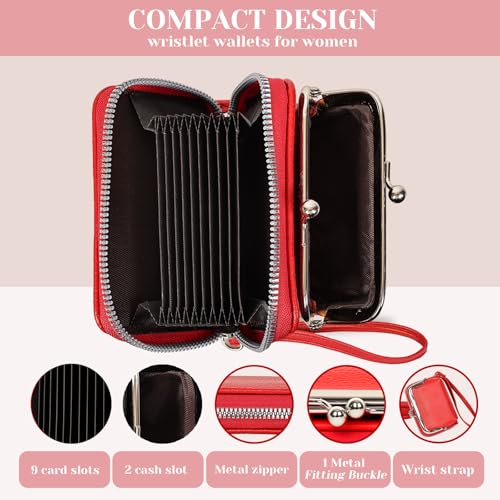 Women's Wristlet Wallet, Card Holder & Coin Purse, Small Change Purse | Small change purse for coins, small coin purse for women, wrist wallets for women, coin pouch, zip no kiss lock coin purses - color: Red