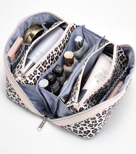 BOYATU Travel Makeup Bags Cosmetic Organizer Bag: 3 Pcs Set Large Capacity Make up Bag with Compartments - Waterproof Leather Toiletry Bags with Handle for Women (B-White) - color: B-White