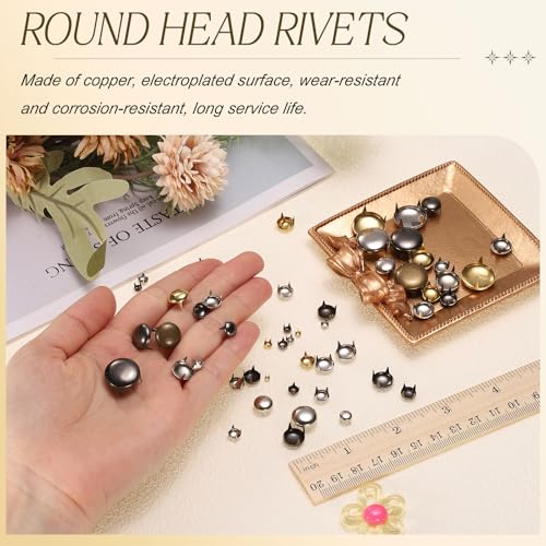 HARFINGTON 80pcs Round Dome Rivets 7mm Copper 4 Claw Rivet Metal Spike Studs Spots Punk Rock for Leather Craft Clothes Belt Bag Shoes Bracelet Accessories, Silver/Gold - color: Silver/Gold, size: 7mm