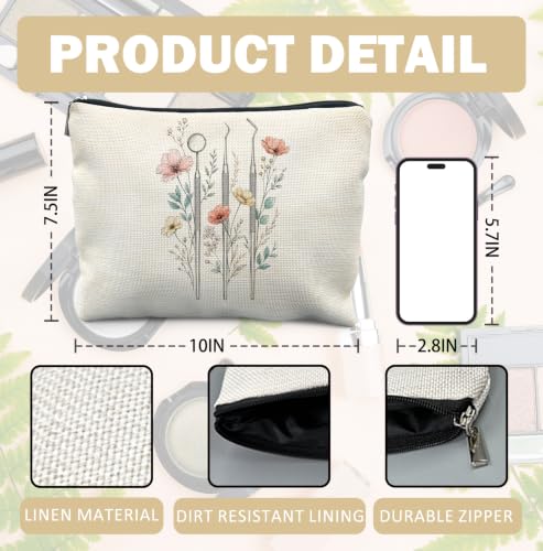 Dental Gifts Makeup Bag for Women | Dental Hygienist Assistant Dentist Gifts,Floral Dentistry Cosmetic Toiletry Bag Zipper Pouch - color: Floral Dentistry