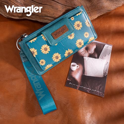 X Wrangler Western Wallet for Women Card Cases & Money Organizers Wristlet Wallet with Zipper Pocket - color: X Turquoise