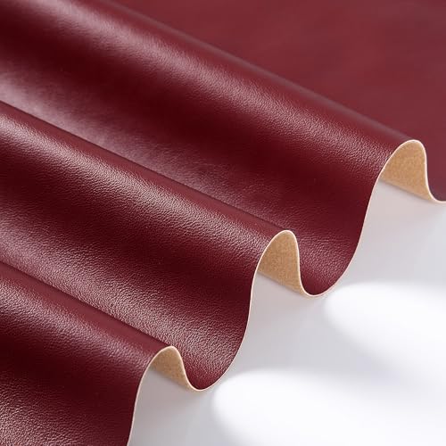 Marine Vinyl Fabric, Upholstery Faux Leather Fabric by The Yard, 0.95 mm Thick PU Leather Sheets for Sofa Chairs Handbags Hair Bows Earrings Crafts (1 Foot 12''X 54'', Burgundy) - color: Burgundy, size: 1 Foot