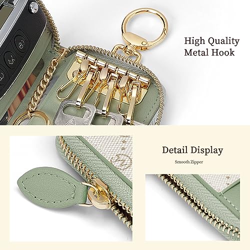 GOLF SUPAGS Women PVC Leather Car Key Chain Card Holder Wallet Pouch 6 Hook Snap Closure keys Money Organizer Case | Card Holder - color: Bean Green×Ash Green, Large
