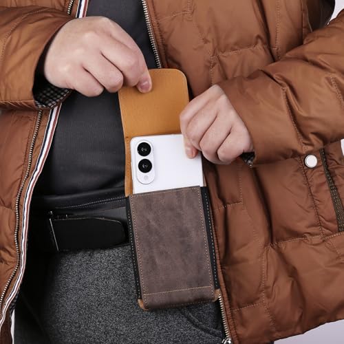Universal Phone Holster Phone Pouch Case Belt Clip Belt Loops Card Slot Faux Leather for Man iPhone 17/16/15pro max,16/15Plus,Samsung S25 24 S23 S22 Ultra (Brown&Yellow, XL(6.6"x3.4"x0.8")) - color: Brown&Yellow, size: XL(6.6"x3.4"x0.8")