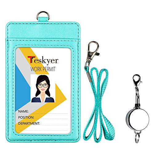 Teskyer Badge Holder with Retractable Lanyard, Vertical Cyan | Durable Nylon Lanyard, Rear Card Pocket, Scan Without Removing Card, Built to Last, Work & Cruise Ready - color: Green #02, size: Vertical