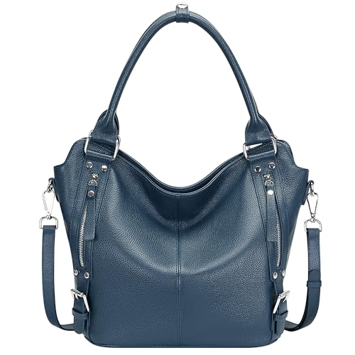 Genuine Leather Pueses for Women Large Hobo Bags Muti Pockets | Crossbody Tote Bags with Top Handles, Key Leash, Adjustable Straps for Shoulder/Handbags/Tote, Daily - color: 02-indigo Blue