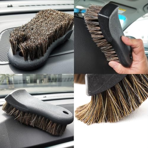 Leather Cleaning Brush for Car Interior, Long Bristle Horse Hair Vehicle Leather Cleaner Brush, Scratch-Free Automotive Interior Seat Cleaner, Universal for Vehicles (Black) - color: Black