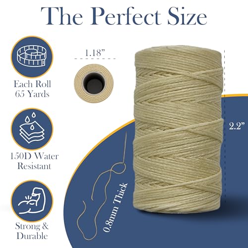 Waxed Thread 3X Wax Thread, 65 Yardx0.8mm Wax String, 150D Waxed Leather String in Cream Perfect Dream Catcher Supplies - color: Cream