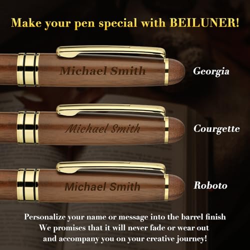 BEILUNER Luxury Personalized Wood Ballpoint Pen Writing Set,Walnut-Elegant Fancy Nice Gift Pen Set for Signature Executive Business Office Supplies - Christmas Gift Boxed with Extra Refills (Black) - color: ,Walnut(Personalized)