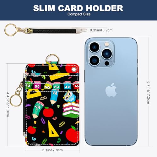 Slim Wallet Credit Card Holder, Colorful Stationery, RFID Wallet Women Cute Small Front Pocket Wallet With Zipper, PU Leather Thin travel RFID Blocking Card Case ID Window,Ladies Gifts - color: Colorful Stationery