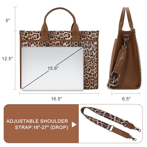 Wrangler Laptop Bag for Women 15.6 Inch Vintage Work Tote Bag for Business Briefcase Handbag with Adjustable Shoulder Strap - color: Leopard Print