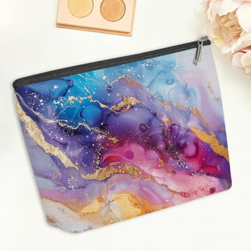Fluid Ink Gold Marble Makeup Bag, Cosmetic Bags for Women | Gradient Abstract Portable Travel Toiletry Bag Elegant Gift for Women Sister Wife Wedding Bridal Shower Birthday Christmas - color: Abstract Marble 467
