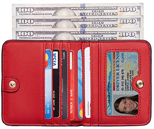 Toughergun Women’s Small Slim Leather Wallet with RFID Protection, Compact Bifold Mini Purse with Clear ID Window - color: 10 ReNapa Red Classic