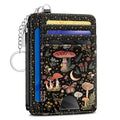 Kelvoris Credit Card Holder Small Wallet Women, Slim RFID, Mushroom Flower | Keychain, Zipper Coin Pocket, Front Pocket Thin Travel Card Case, Minimalist, 6 Card Slots, 1 ID Window, Ladies Gifts Woman - color: Mushroom