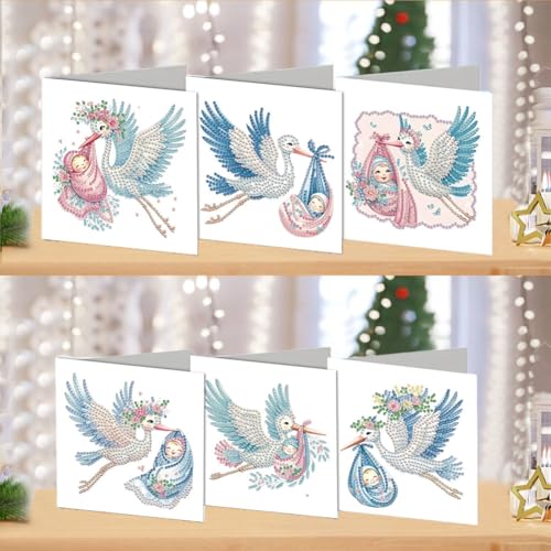 DDGYP 6 PCS Diamond Art Painting Greeting Cards with Envelopes,5.9x11.81In - color: whitege