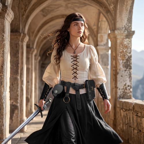 Renaissance Accessories, Medieval Leather Belt Pouch Viking Headpiece - color: Black