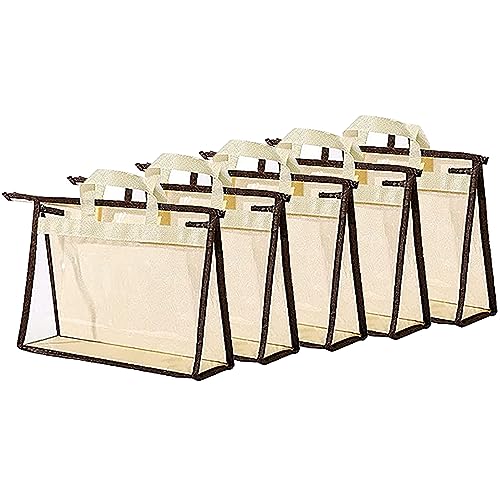 fazhongfa 5 PCS Hanging Handbag Storage Organizer Non-Woven Transparent Dust-proof Homewares Purse Wallet Closet Storage Bag with Zipper and Handle (S) - size: S